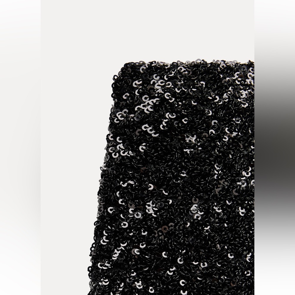 Zara Black Sequin Mini party Skirt mid waist Slit hem ZW Collection size S NWT - Picture 11 of 16